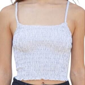 Brandy Melville Izzy Smocked Tank Crop Top Bow Scoop Neck Striped Blue White OS